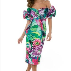 CQ - She's A Wild Flower Ruffle Off Shoulder Dress